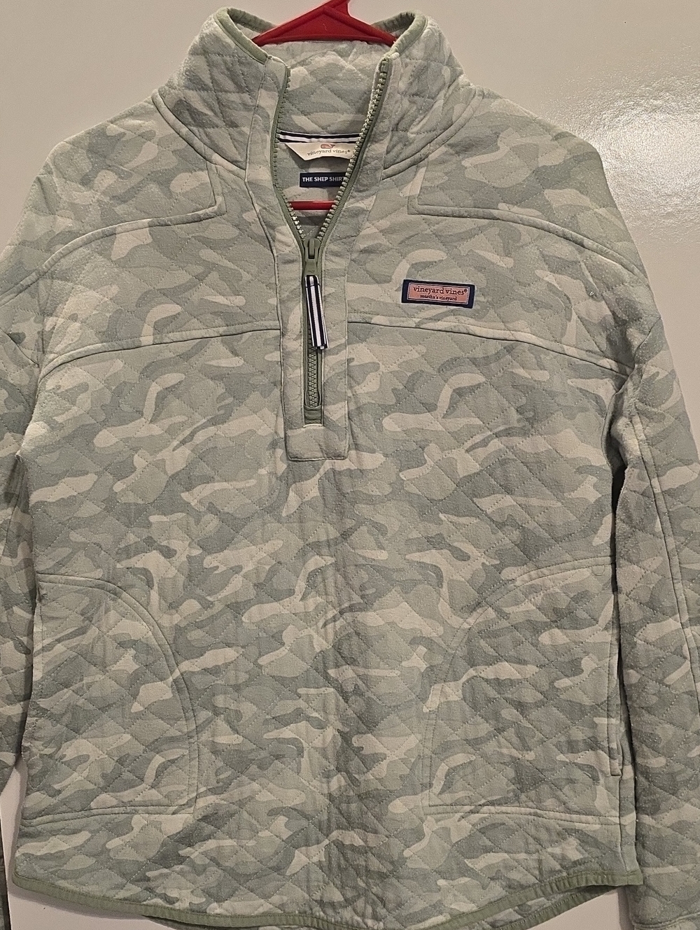 Vineyard Vines Light Green Camo Quilted Half-Zip Pullover
